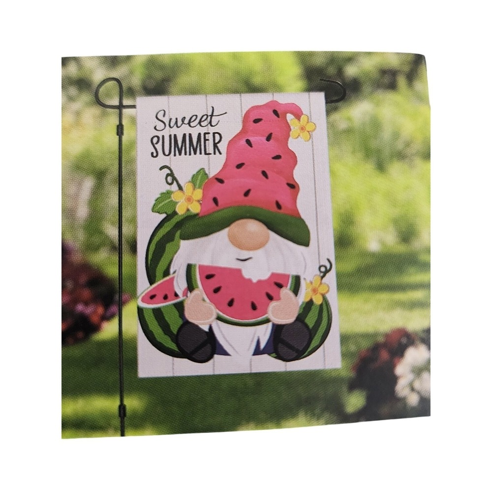 NIP Sweet Summer Watermelon Gnome Garden Flag 12.5x18 Double Sided Yard Decor